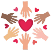 4 Diverse hands holding a pink heart symbolizing unity and community support.